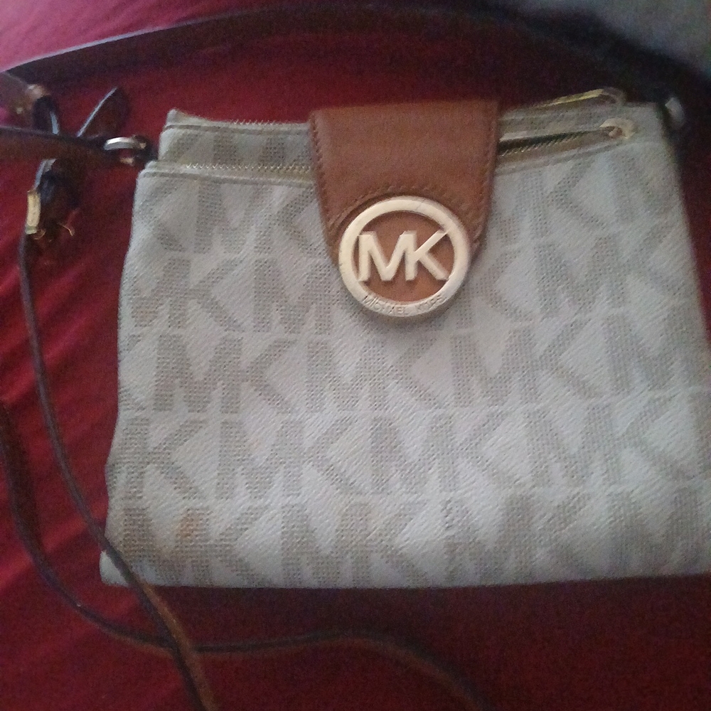 Michael Kors Gray and Brown Crossbody Bag with Signature Design